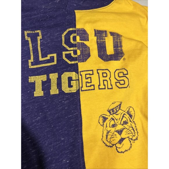 LSU Tigers Youth Girls Colosseum Vintage LS Tee NCAA Hooded 7/8 Purple/Gold NEW - Picture 2 of 5
